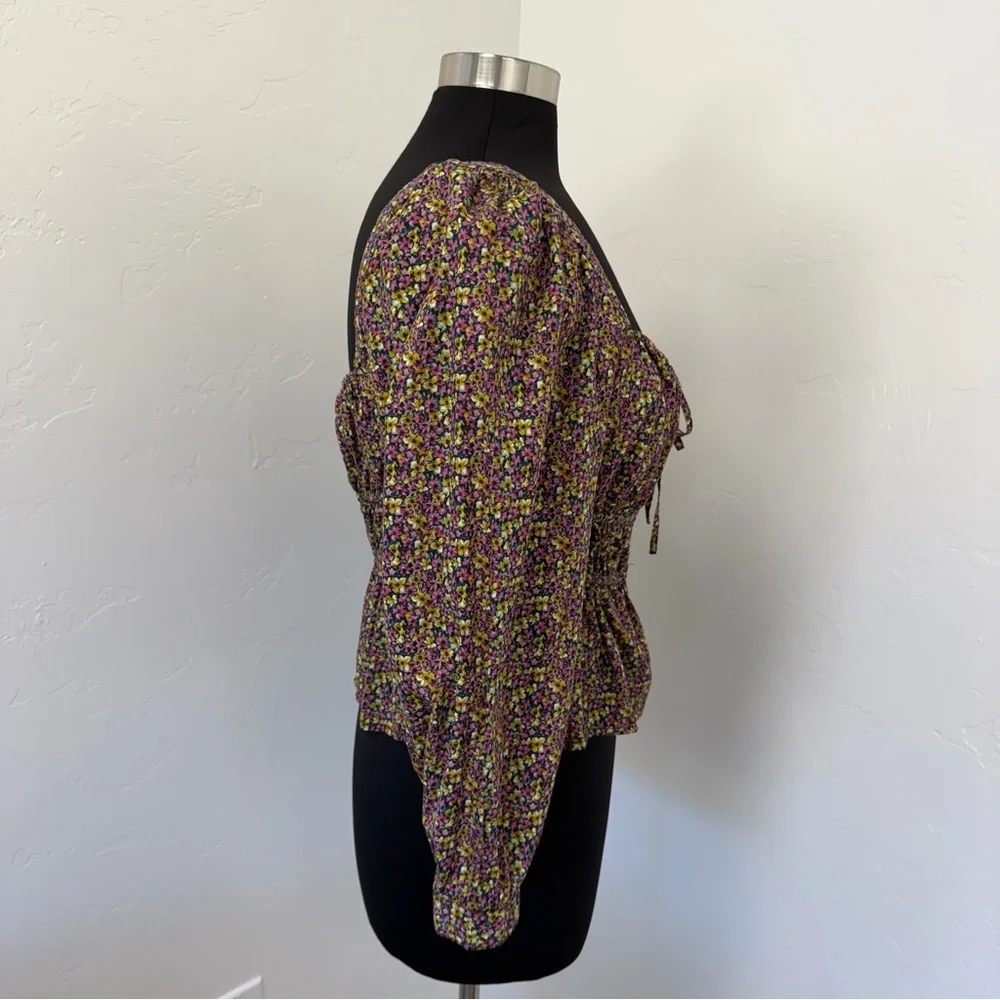 J. Crew Liberty Busy Izzy print Cinched-waist Smocked Square-Neck Blouse Size 14 - Picture 6 of 13